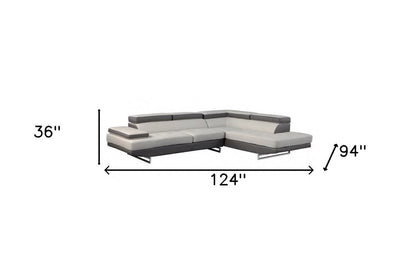 Gray Leather L Shaped Two Piece Corner Sectional