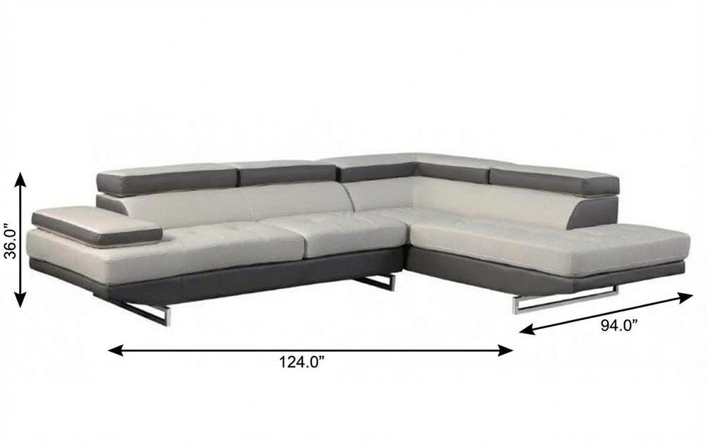 Gray Leather L Shaped Two Piece Corner Sectional