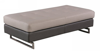 63" Taupe Brown and Silver Faux Leather Tufted Ottoman