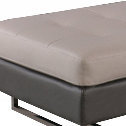63" Taupe Brown and Silver Faux Leather Tufted Ottoman