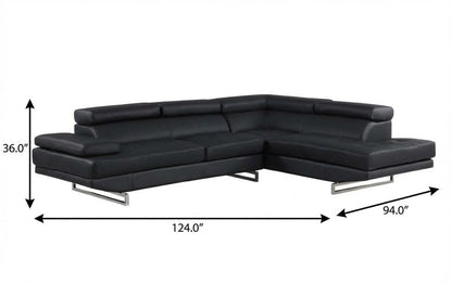 Black Leather L Shaped Two Piece Corner Sectional