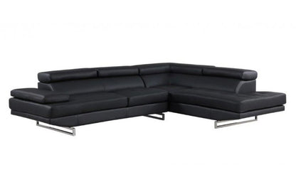 Black Leather L Shaped Two Piece Corner Sectional