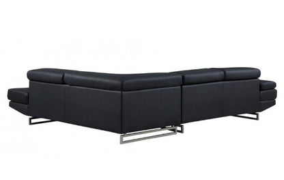 Black Leather L Shaped Two Piece Corner Sectional