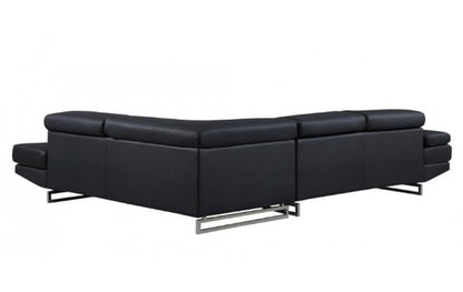 Black Leather L Shaped Two Piece Corner Sectional