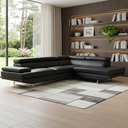 Black Leather L Shaped Two Piece Corner Sectional