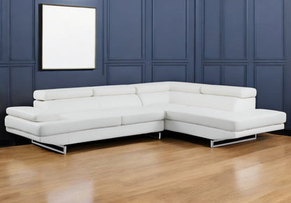 White Leather L Shaped Two Piece Corner Sectional