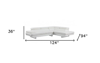 White Leather L Shaped Two Piece Corner Sectional