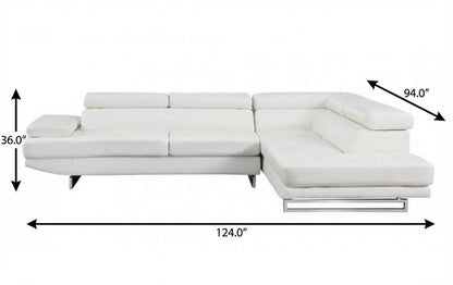 White Leather L Shaped Two Piece Corner Sectional