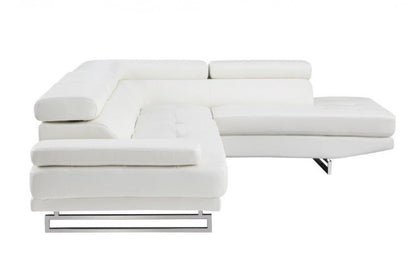 White Leather L Shaped Two Piece Corner Sectional