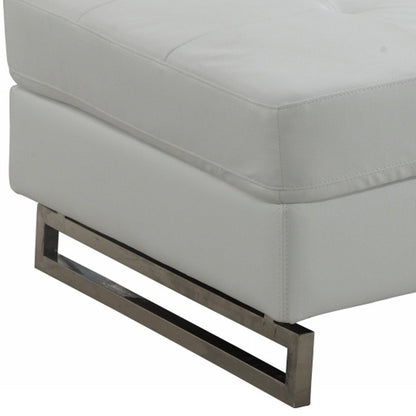 63" White and Silver Faux Leather Ottoman