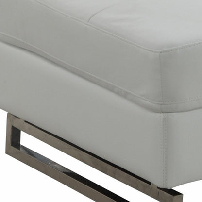 63" White and Silver Faux Leather Ottoman