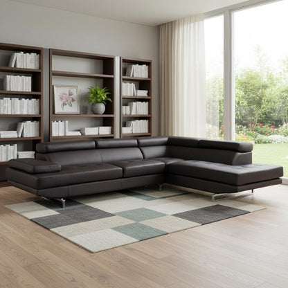 Brown Leather L Shaped Two Piece Corner Sectional