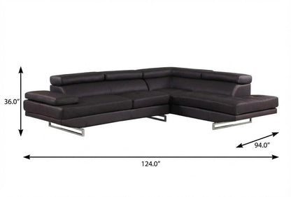 Brown Leather L Shaped Two Piece Corner Sectional