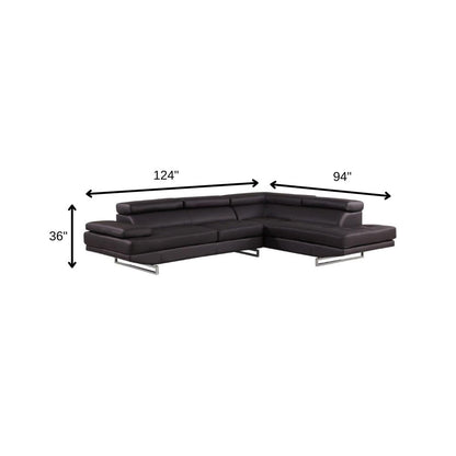 Brown Leather L Shaped Two Piece Corner Sectional
