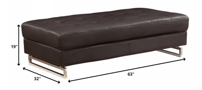 63" Brown Faux Leather And Gold Ottoman