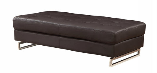 63" Brown and Silver Faux Leather Tufted Ottoman