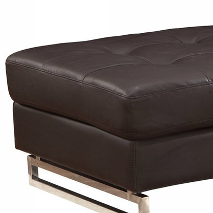 63" Brown and Silver Faux Leather Tufted Ottoman