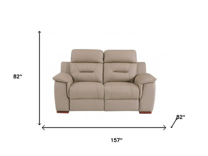 Two Piece Indoor Beige Genuine Leather Five Person Seating Set