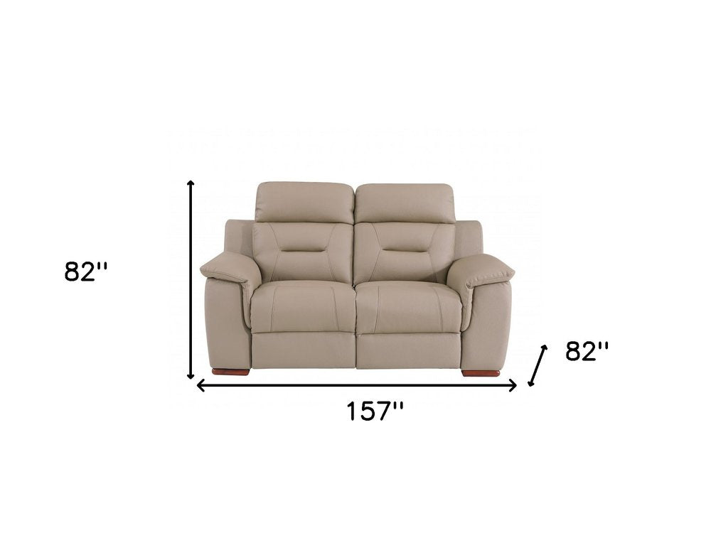 Two Piece Indoor Beige Genuine Leather Five Person Seating Set