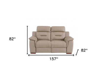 Two Piece Indoor Beige Genuine Leather Five Person Seating Set