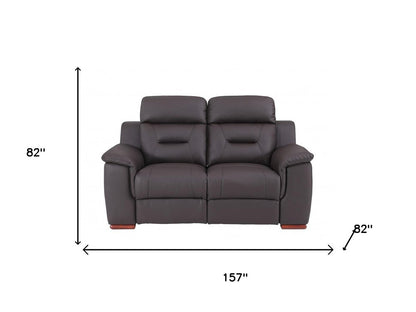 Two Piece Indoor Brown Genuine Leather Five Person Seating Set