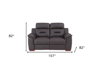 Two Piece Indoor Brown Genuine Leather Five Person Seating Set