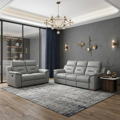 Two Piece Indoor Gray Genuine Leather Five Person Seating Set