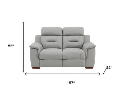 Two Piece Indoor Gray Genuine Leather Five Person Seating Set