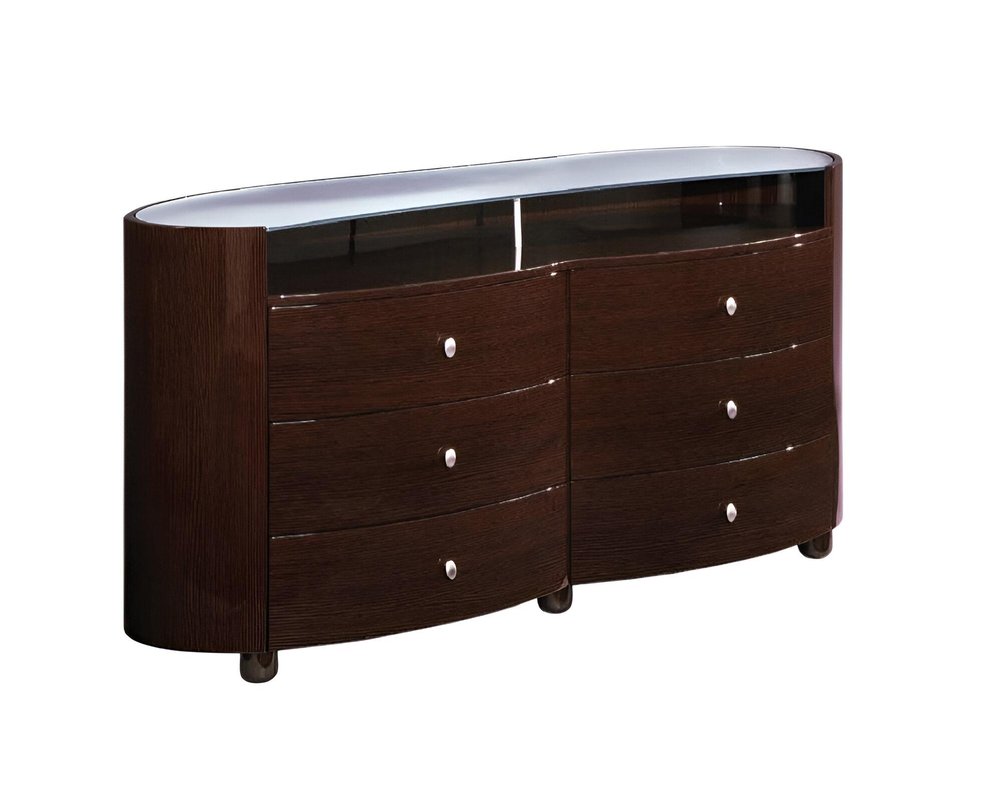 63" Brown Wood Six Drawer Double Dresser