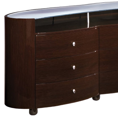 63" Brown Wood Six Drawer Double Dresser