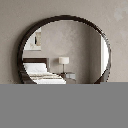 39" Brown Oval Wood Framed Mounted Dresser Mirror