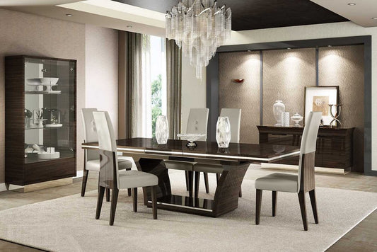 Seven Piece Dark Brown Solid Wood Dining Set with Six Chairs