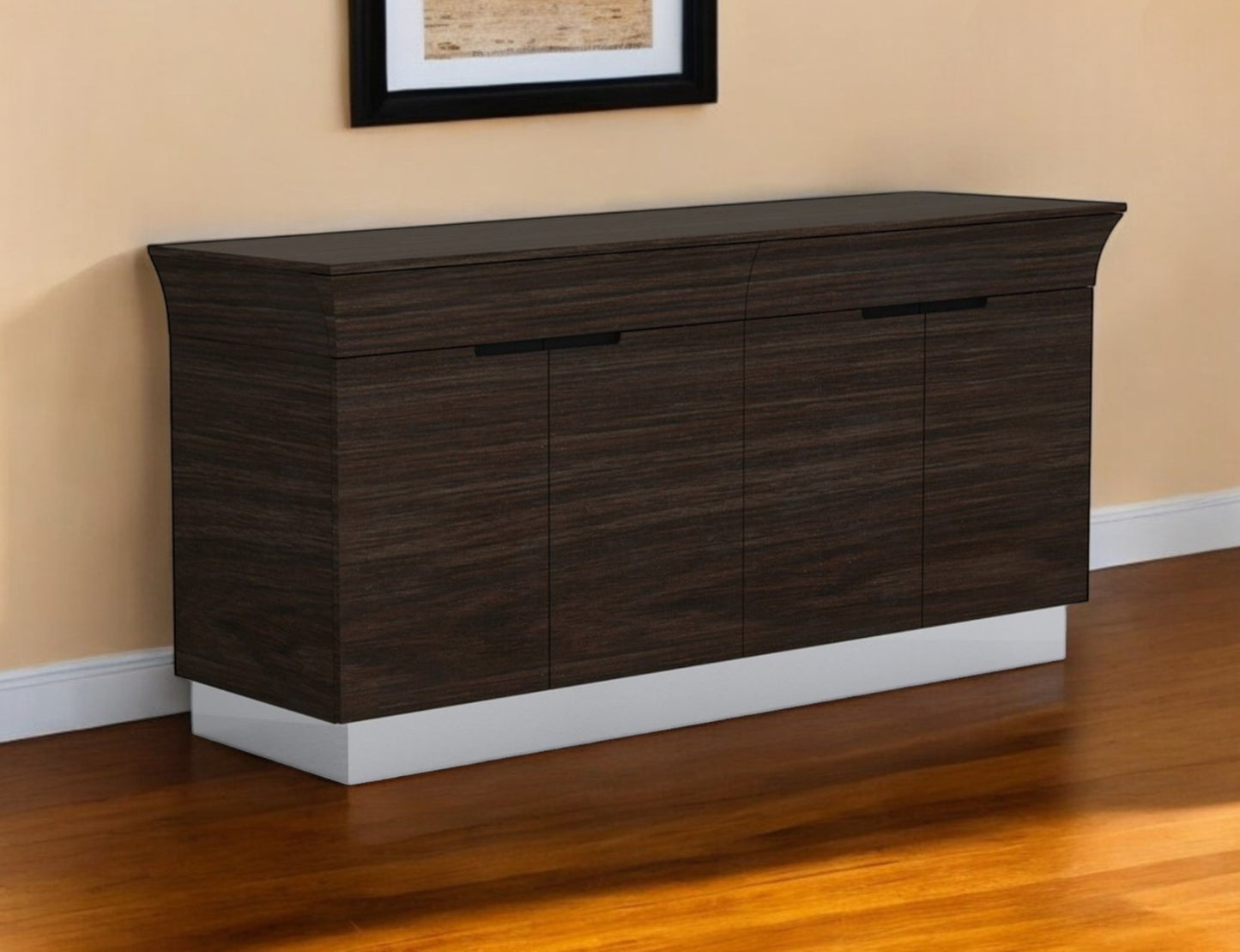 70" Dark Brown Two Drawer Buffet Table with Four Doors