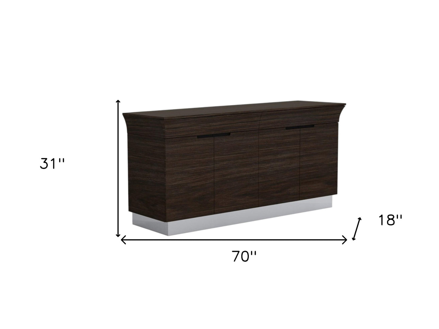 70" Dark Brown Two Drawer Buffet Table with Four Doors