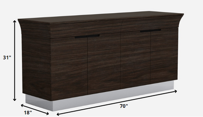 70" Dark Brown Two Drawer Buffet Table with Four Doors