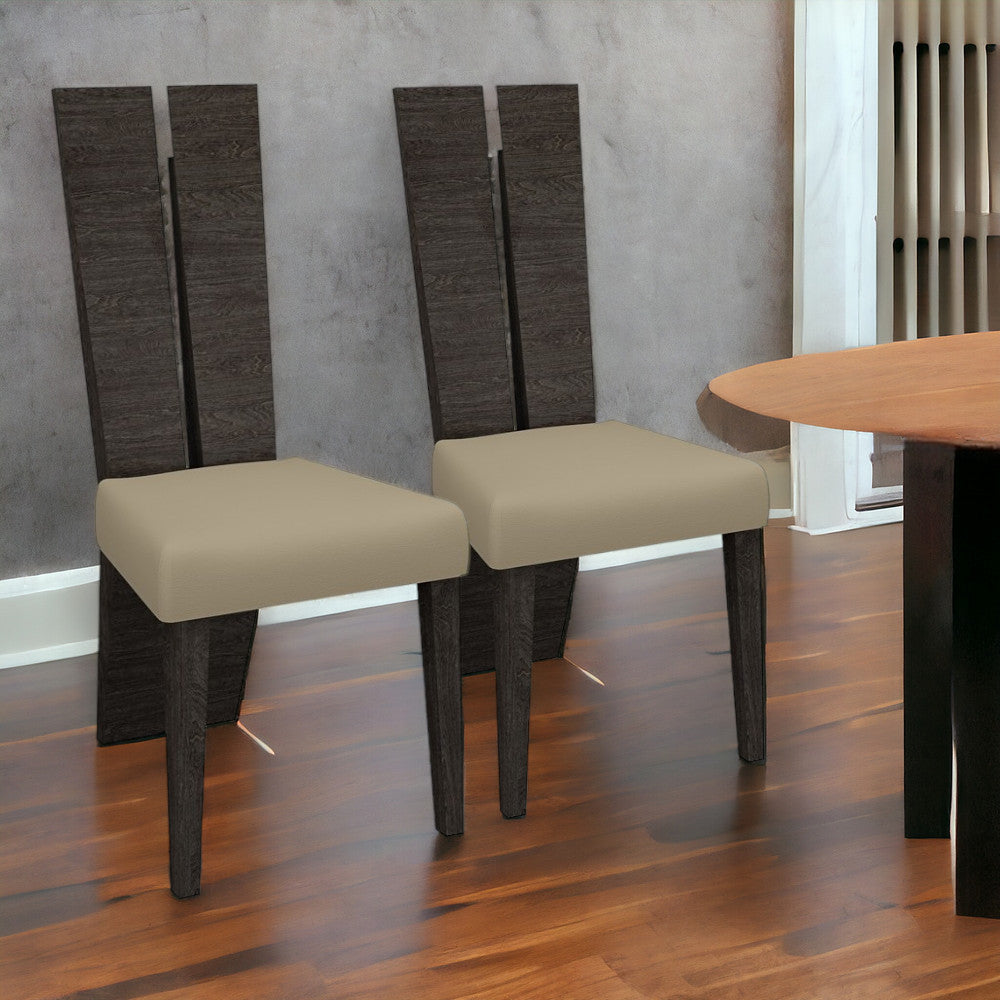 Set of Two Gray And Dark Brown Upholstered Dining Side Chairs