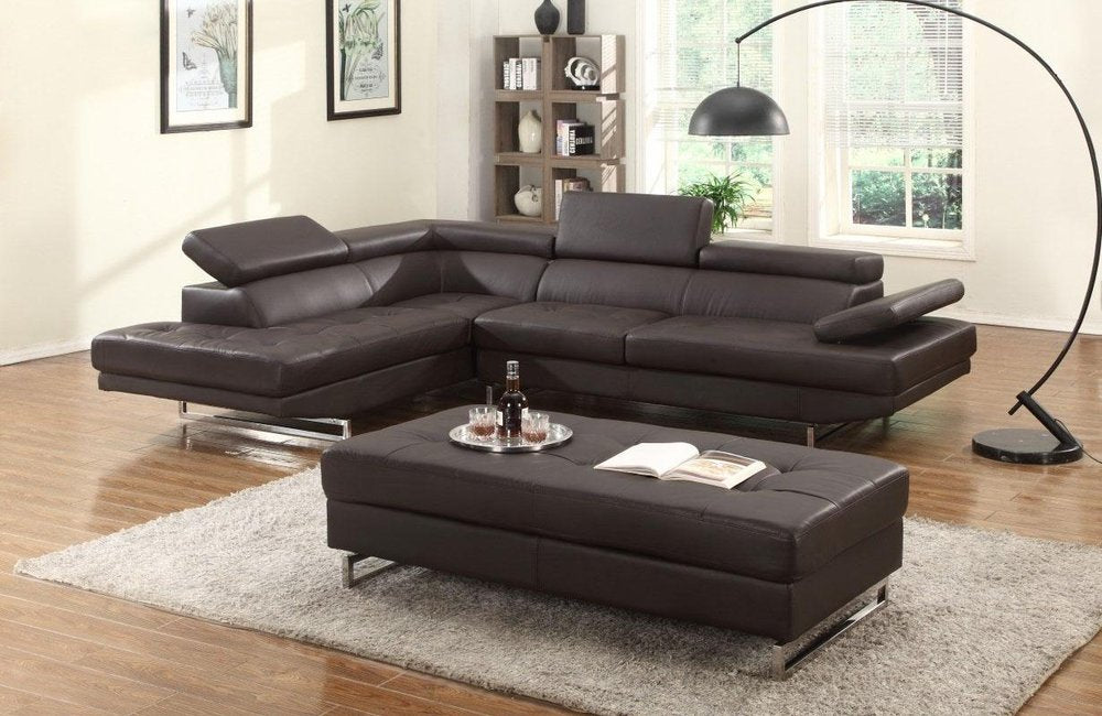 Dark Brown Leather L Shaped Two Piece Corner Sectional