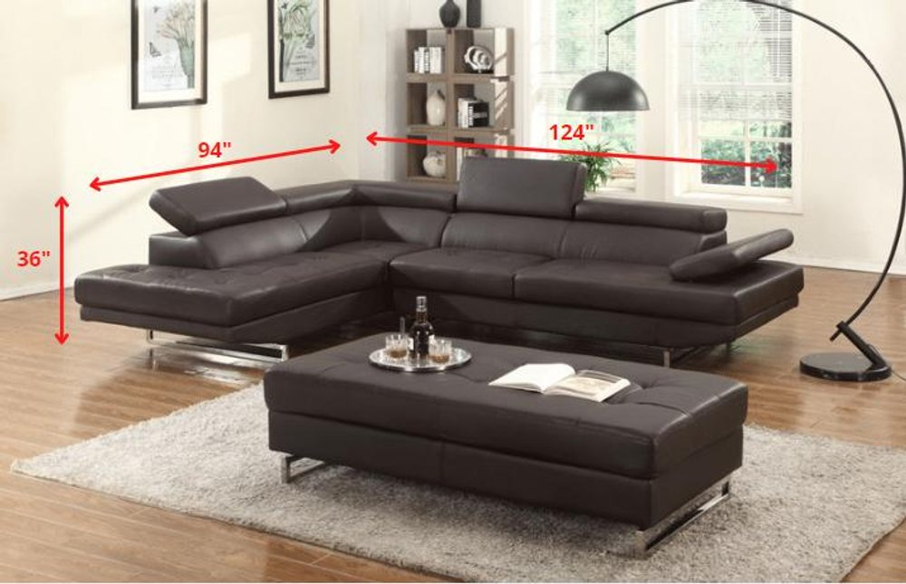 Dark Brown Leather L Shaped Two Piece Corner Sectional