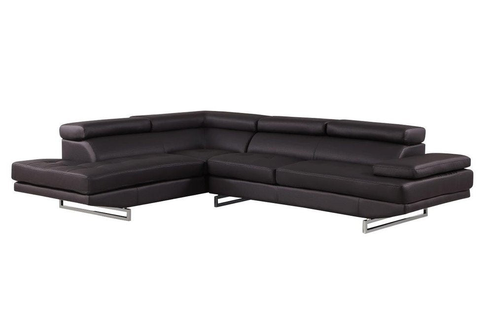 Dark Brown Leather L Shaped Two Piece Corner Sectional