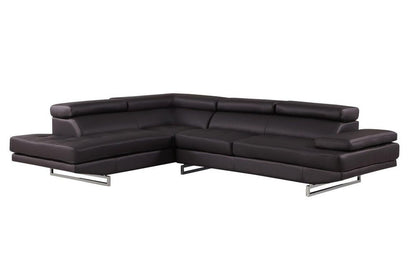 Dark Brown Leather L Shaped Two Piece Corner Sectional