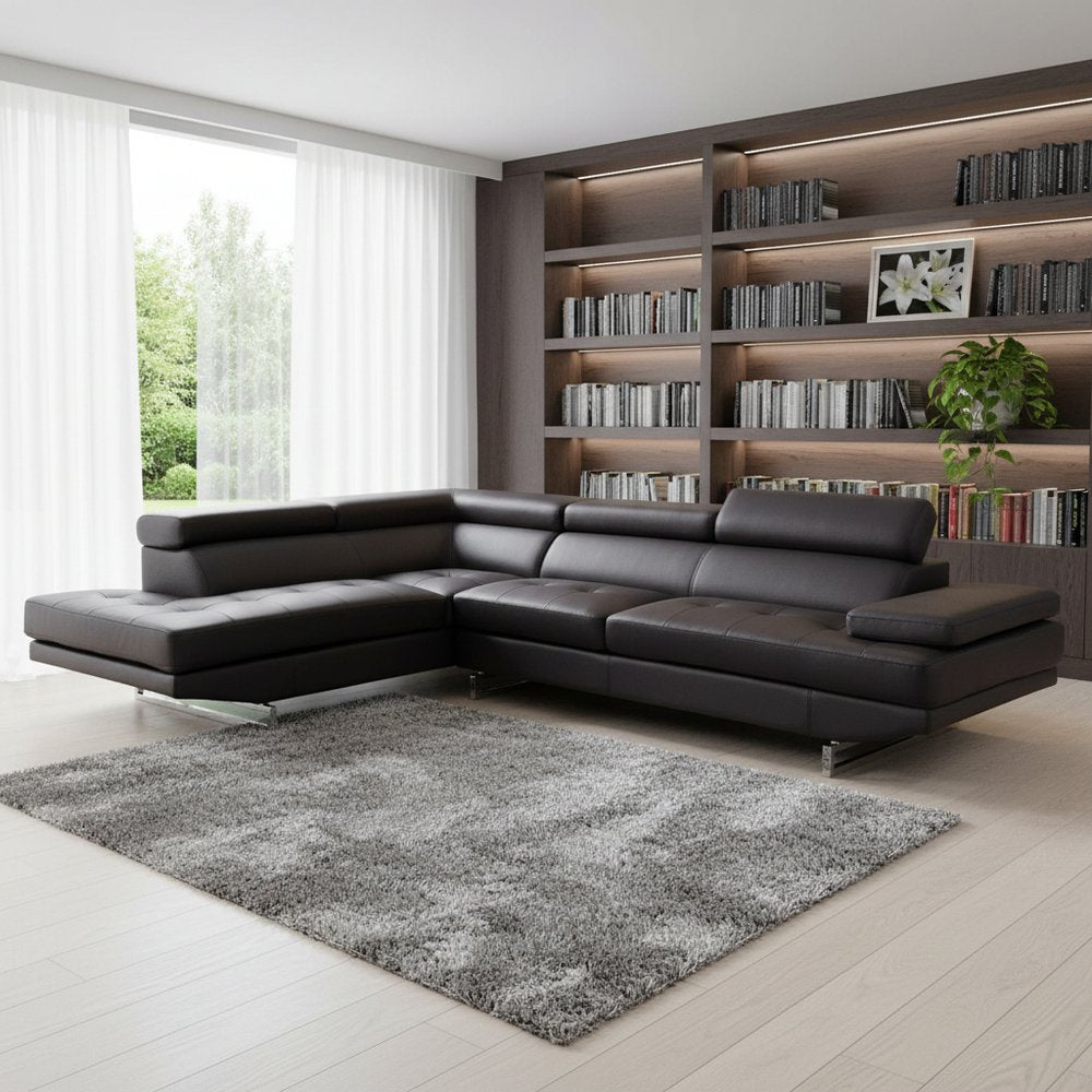 Black Leather L Shaped Two Piece Corner Sectional