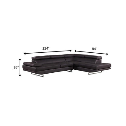 Black Leather L Shaped Two Piece Corner Sectional