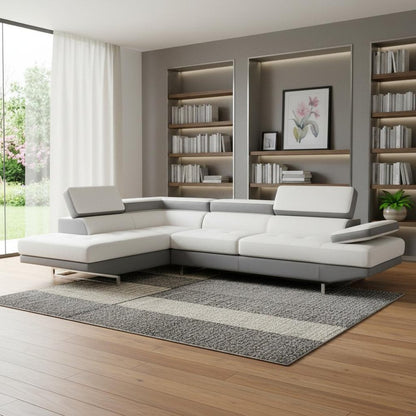 White Leather L Shaped Two Piece Corner Sectional