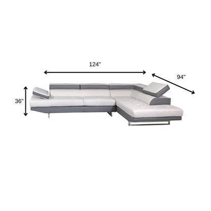 White Leather L Shaped Two Piece Corner Sectional