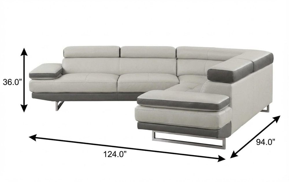 White Leather L Shaped Two Piece Corner Sectional