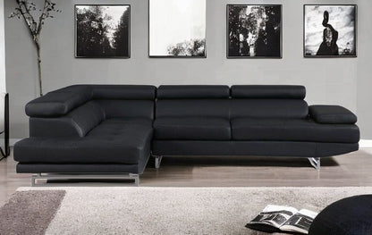 Black Faux Leather L Shaped Two Piece Corner Sectional