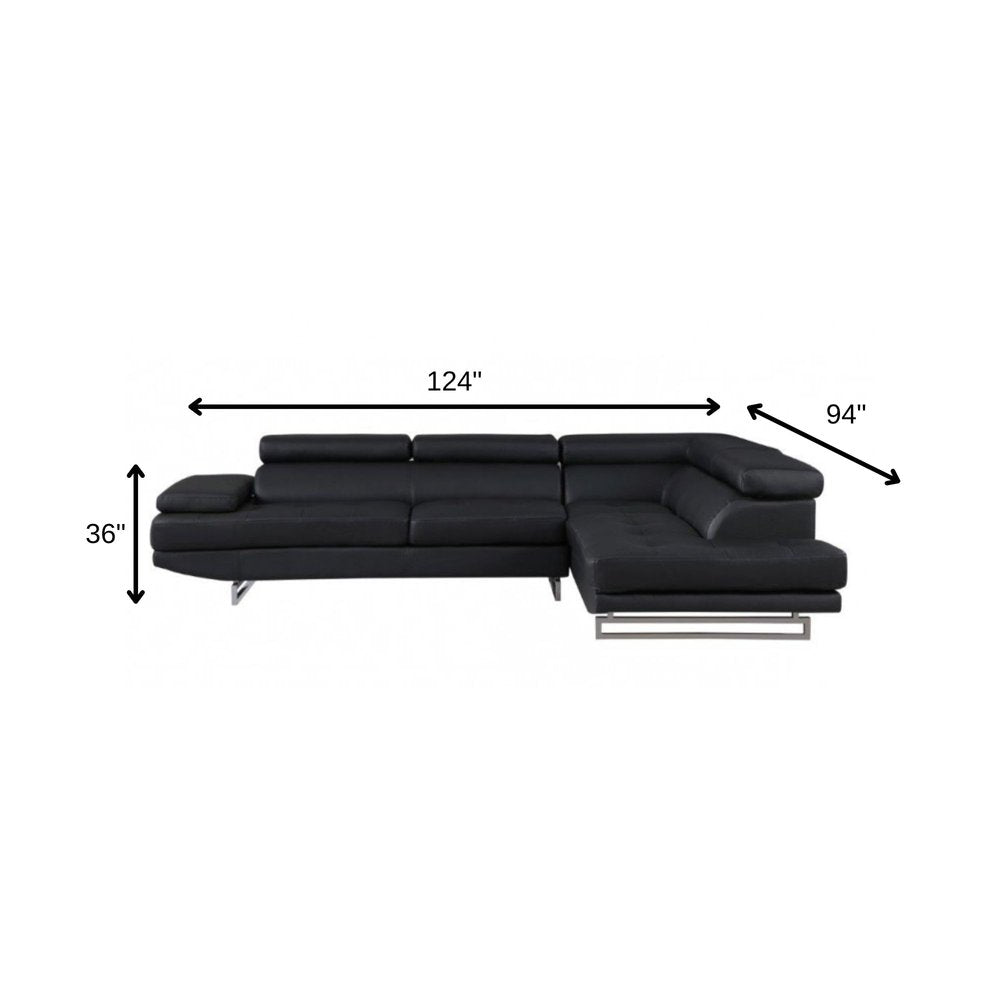Black Faux Leather L Shaped Two Piece Corner Sectional