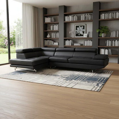 Black Faux Leather L Shaped Two Piece Corner Sectional