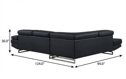 Black Faux Leather L Shaped Two Piece Corner Sectional