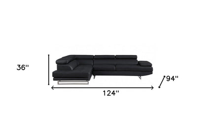 Black Faux Leather L Shaped Two Piece Corner Sectional